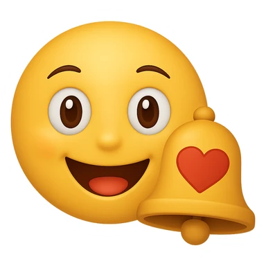 Add a notification bell with a heart to the classic yellow emoji, keeping the background transparent. The emoji should have a social media marketing vibe with a classic yellow emoji style. sticker