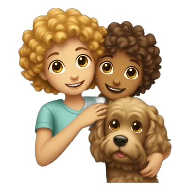 boy and girl hugs a curly dog sticker
