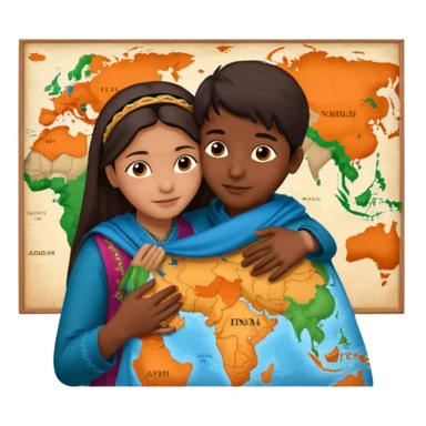 An Afghan girl and Indian boy who are in long distance relationship hug each other from distance.  Afghan girl from on Afghanistan map and boy on India map, they hug each other from this distance. sticker