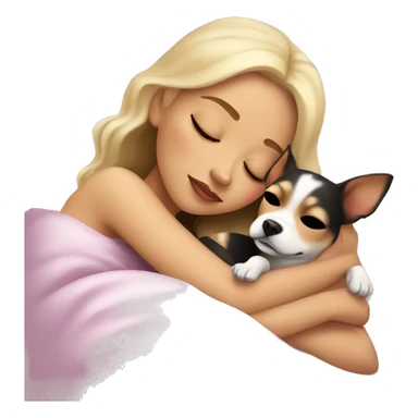 a white sking girl sleeping with her chihuahua  sticker