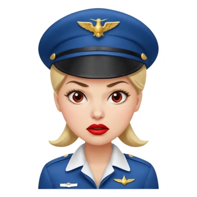 сгенерируй фото женщину с шапкой пилоткой стюардессы и злая  sticker