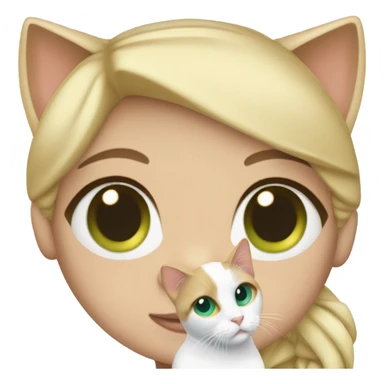 Blue eyes blonde girl, holding a calico cat with green eyes sticker