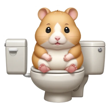 Cute chubby cartoon-style hamster sitting on toilet, sticker-style illustration sticker