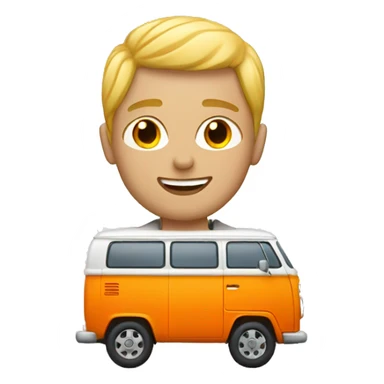 young blond man with orange campervan sticker