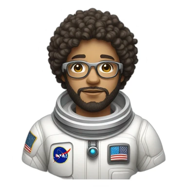 Light skinned Boy with black short curly hear and beard and glasses wearing a white astronaut suit m sticker