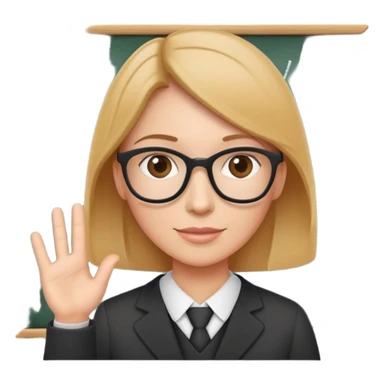 English teacher at a chalkboard with ABC written on it sticker