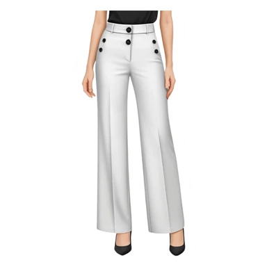 tailored palazzo pants for petite women, moderate wide leg, formal dress pants with button closure, shorter length, elegant office wear, only the garment on white background sticker