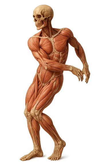corpo umano anatomico con postura storta, IPERREALISTICo 4K sticker