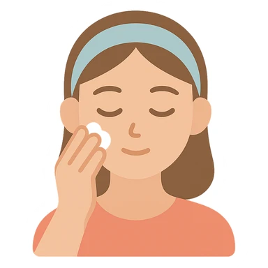 moça fazendo skincare no rosto, traços suaves sticker