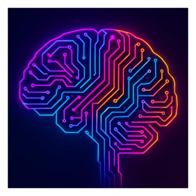 artificial intelligence, brain made of circuits, neon colors, modern illustration sticker