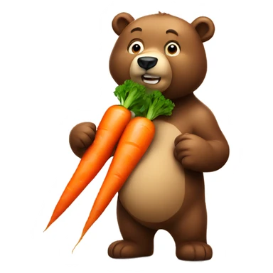 Strong bear eating a carrot sticker