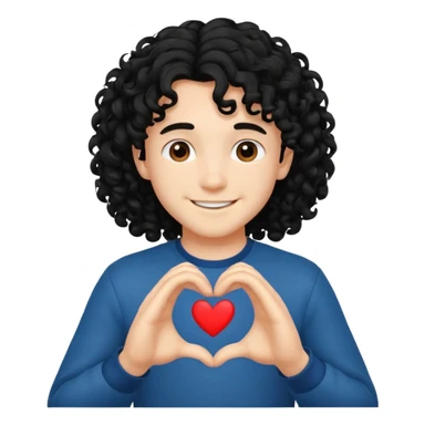 Un garçon beau qui fait un cœur avec des cheveux noir long et bouclé sticker