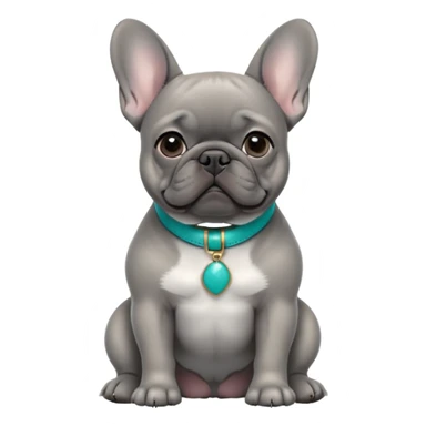 Grey French bulldog with turquoise collar sitting facing forward sticker