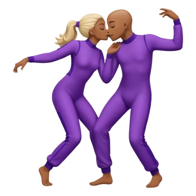 Last two brain cells dancing looking weird and kissing. not iphone emoji style. they wear purple jumpsuits sticker