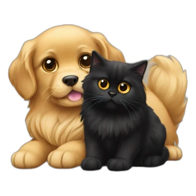 a golden retriever and a black persian cat together  sticker