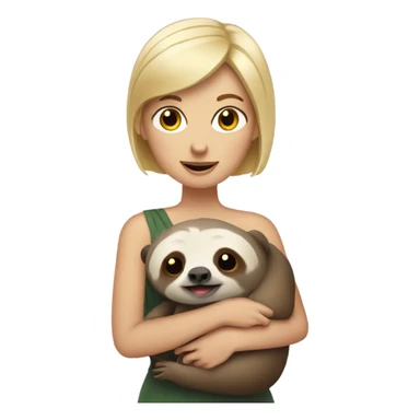 Lady with short blonde hair holding a sloth sticker