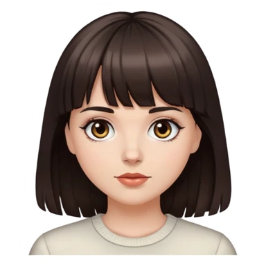 White girl with dark brown hair, bangs, and black eyes sticker