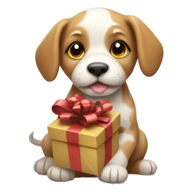 Puppy holding a present  sticker