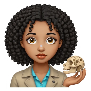 Fille de couleur de peau noir Avec des cheveux bouclés, des yeux de deux couleurs différentes, un petit nez, des lèvres pulpeuses un peu de blush sur les pommettes Highlighter sur le nez fossiles sticker