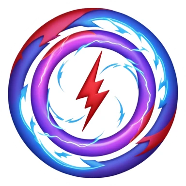 Combination of red blue lightening creating purple lightening in circle shape sticker