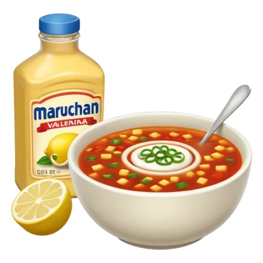 Vasos de sopa maruchan con un limón y una botella de salsa valentina sticker