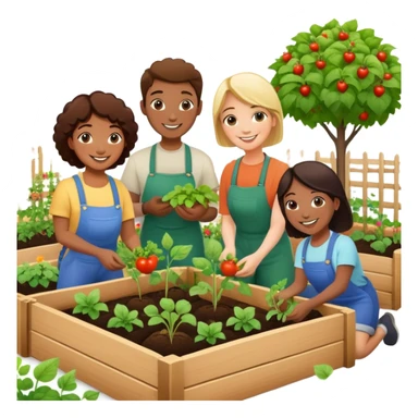 People cooperating to plant a community garden sticker