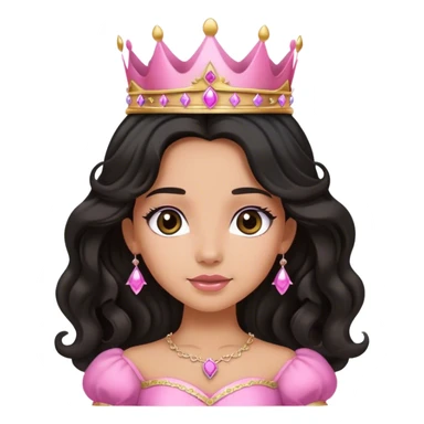 Very very tanned princess, with long black wavy hair and crown and an pink princess outfit with a cute pose sticker