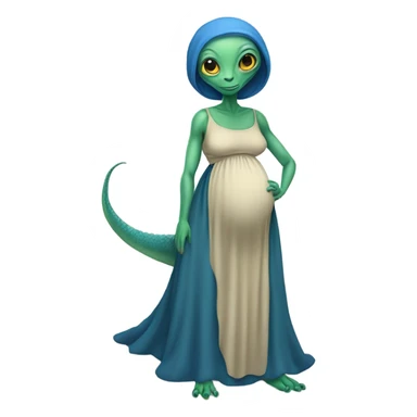 Pregnant Reptilian alien woman, full body in blue dress sticker