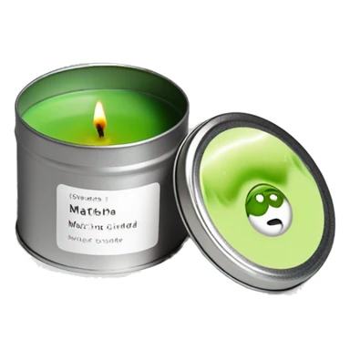 minimal matcha scented lit candle in small silver tin with realistic label sticker