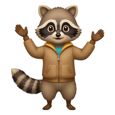 a full body raccoon celebrating hands up wearing fun outfit sticker