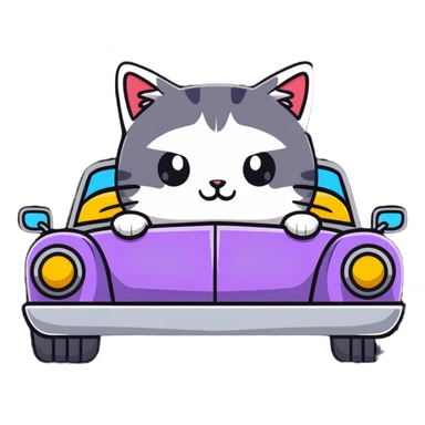 cat peeking out of a convertible car sticker