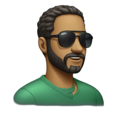 black slickback haircut, beard, aviator sunglasses, wearing a polo tshirt sticker
