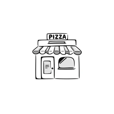 doodle style Italian restaurant, hand-drawn, simple lines, pizza sign sticker