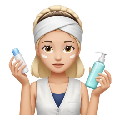 Clean girl aesthetic emoticons, apply skincare products, headband, glowing skin, white vest, soft lighting sticker