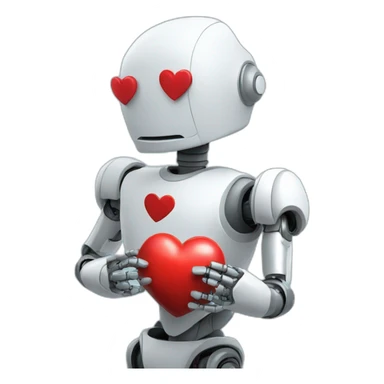 robot holding a heart sticker