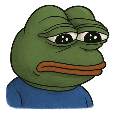 pepe the frog with a sad expression sticker
