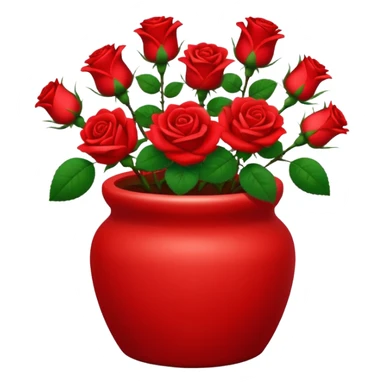 Scarlet red ceramic pot, very short and cylindrical, with red roses. sticker