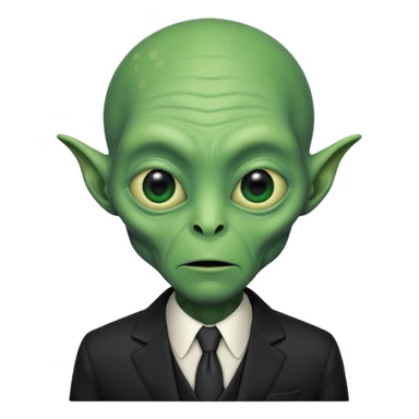 an old alien with black suit, green skin, neutral

 sticker