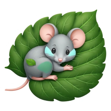 a sleepy mouse on a leaf sticker
