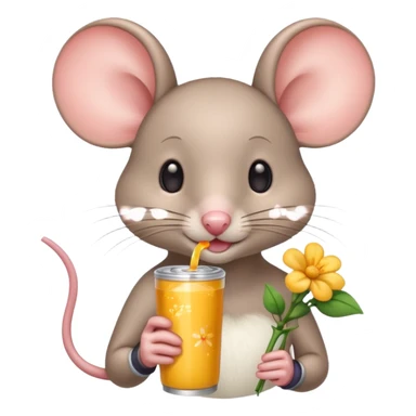 pretty mouse with flowers  drinking energy drink  sticker