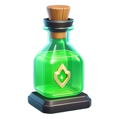 Clash of Clans aesthetic: Cinematic Playful Sci-fi green health pack Emoji, rendered in a 3D vector-style similar to standard emojis with minimal shading and bold, simplified shapes. A compact, futuristic vial with a glowing neon liquid and sleek contours, softly glowing with a healing cosmic charm. Simplified yet unmistakably iconic, highly detailed and consistent, glowing with a soft radiant glow and high shine. Stylized with a touch of futuristic alchemy and a soft glowing outline, capturing the essence of a vital energy elixir with a playful, interstellar spirit! sticker