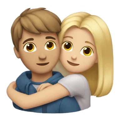 boy with brown hair hugging girl with blonde hair sticker