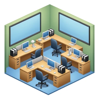 an office with several desks in an isometric style sticker