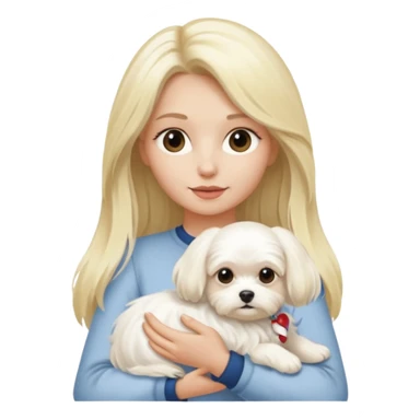 blonde long haired woman holding Maltese dog sticker
