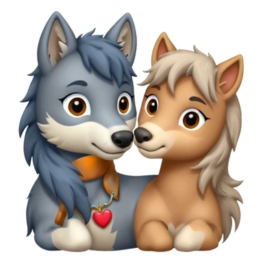 a wolf and a pony in love sticker