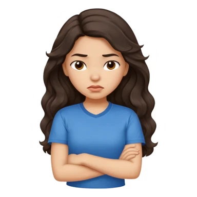 Hispanic girl with long dark brown wavy hair crossing her arms and  pouting sticker