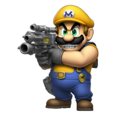 Wario holding a minigun sticker