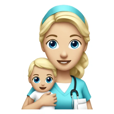 female nurse with blonde hair blue eyes holding baby sticker