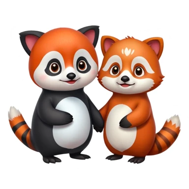 A cartoon  cute one penguin and one red panda  seperste animals not a combination of the animals holding "hands" sticker
