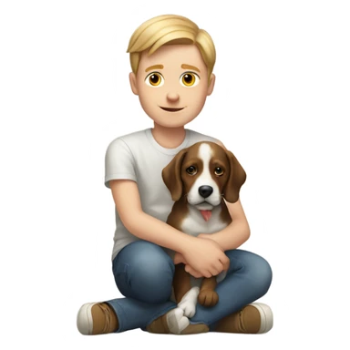Realistic white boy with a dog on its lap sticker